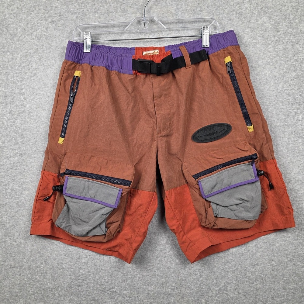 AlphaStyle Shorts Mens Large Multicolor Belted Cargo Colorblock Pockets Outdoor